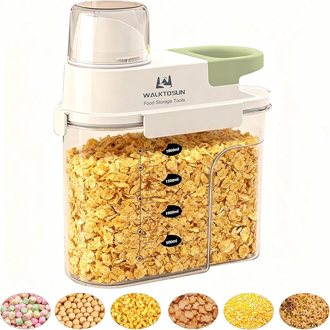 Cereal Containers Storage with Pour Spout Airtight Food Storage Containers Cereal Dispenser Sealed Kitchen Canisters for Nuts Flour Sugar Beans Dry Food, BPA Free (1800ml Green)