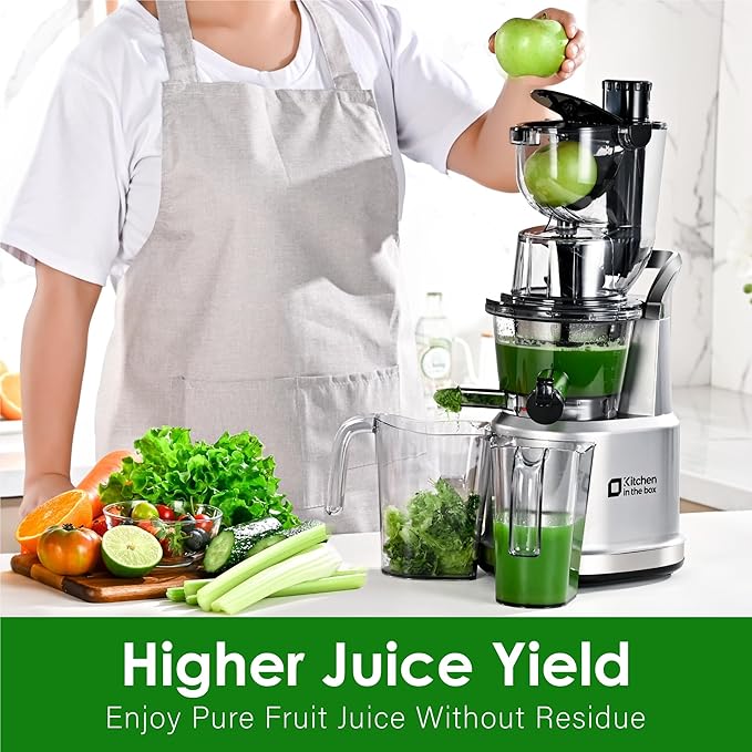 Cold Press Juicer Machines, Kitchen in the Box Slow Masticating Juicers Machine,3.26inch Large Wide Feed Chute Fit Whole Fruits & Vegetables,BPA Free,Easy to Clean (Bright Silver)