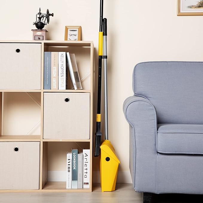 Yocada Commercial Broom and Dustpan Set with Windproof Cover Commercial Outdoor Indoor 2 Plus 1 for Courtyard Garage Lobby Mall Market Floor Home Kitchen Room Office Pet Hair Rubbish