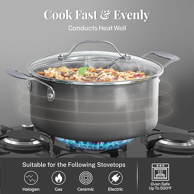 Gotham Steel 12 Pc Ceramic Cookware Set Nonstick, Ceramic Pots and Pans Set Non Stick with Steamer for Cooking, Non Toxic PFOA PFOS Free, Ergonomic Stay Cool Handles, Oven & Dishwasher Safe, Copper