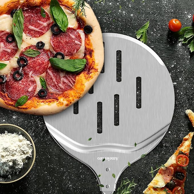 Pizza Peel & Turner, 9" Pizza Spatula with Extendable Handle (26-36" Length)