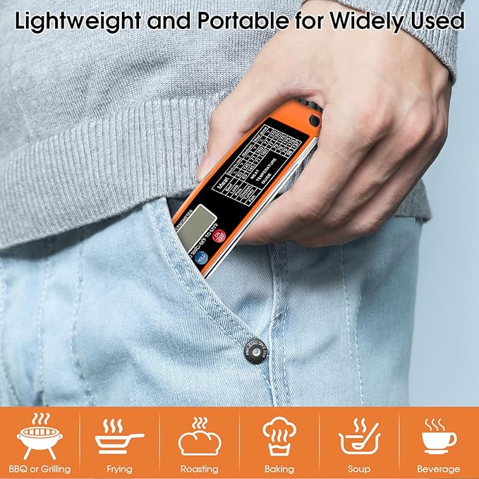 Digital Meat Thermometer for Grilling Instant Read Food Thermometer for Cooking and Baking Kitchen Turkey Temperature Probe for Deep Fry Grill BBQ Baking Frying - Orange