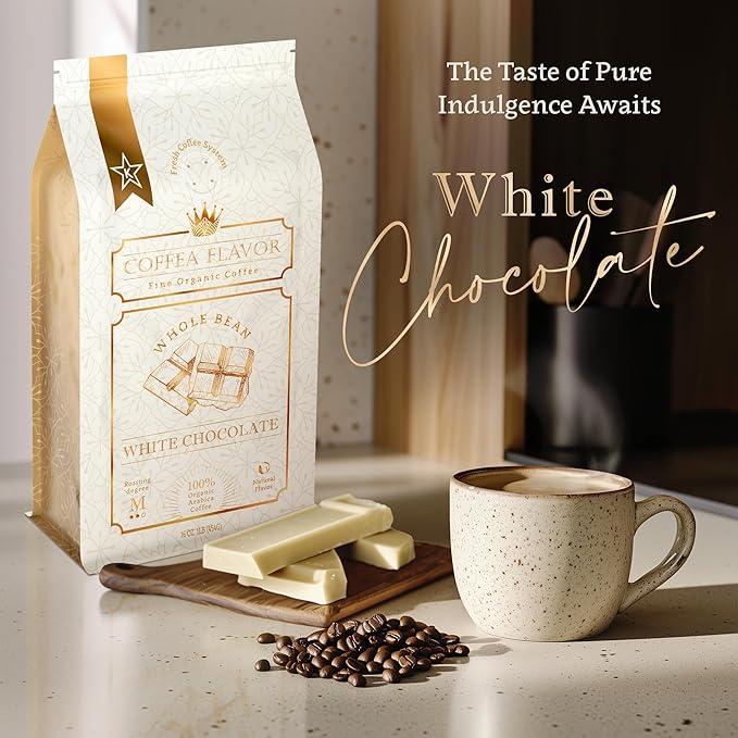 White Chocolate Flavored Ground Coffee – Medium Roast, 100% Arabica, Single Origin, Organic – Naturally Flavored, No Artificial Sweeteners – by Coffea Flavor
