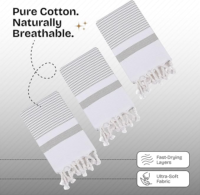 Ash Grey Turkish Kitchen Towels 16x26 Inch, 5 Pack, 100% Cotton, Ultra Absorbent, Soft, Fast Dry, Machine Washable, Dish Towel with Tassels for Drying Dishes, Cleaning, Everyday Use