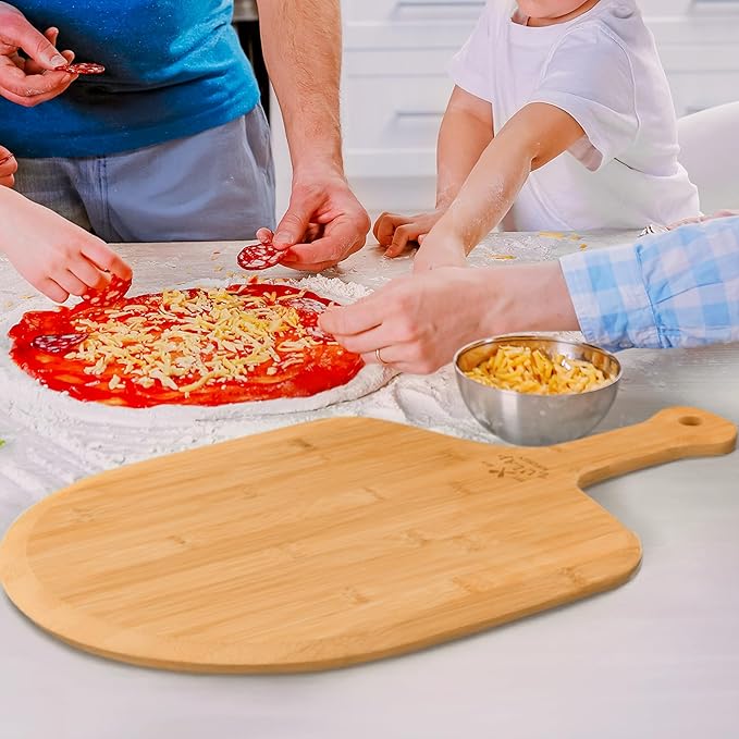 Zulay Kitchen Bamboo Pizza Peel – Large 15” Wooden Pizza Paddle with Long Handle – Easy-Glide Beveled Edge for Baking, Transferring & Serving – Durable Pizza Board for Oven, Stone & Grill