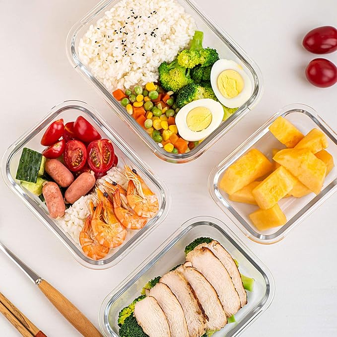 UMEIED 10 Pack Glass Food Storage Containers with Lids Leakproof, Airtight Glass Meal Prep Containers For Lunch, On The Go, Leftover, Dishwasher Safe