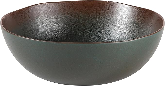Bloomhouse Palermo Sun 2 Piece Serving Bowl and Oval Platter Stoneware Reactive Glaze Serveware Set - Agave Blue