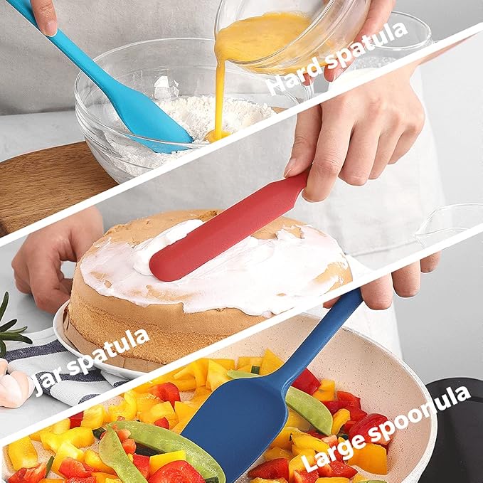 Wanbasion 5 Piece Premium Silicone Spatula Set Heat Resistant, Colorful Rubber Baking Spatula Set, Kitchen Spatula Set Dishwasher Safe for Nonstick Cookware Cooking Mixing Multicolor-2