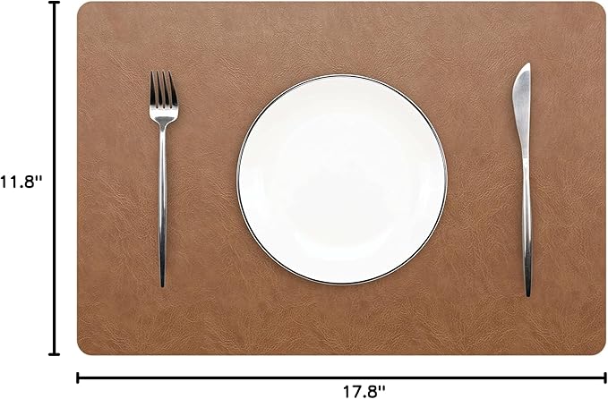 Set of 8 Faux Leather Placemats, PU Table Mats, Waterproof, Stain Resistant, Heat Resistant, Non-Slip Easy to Clean for Kitchen Dining Table,Conference Table F Flaxen