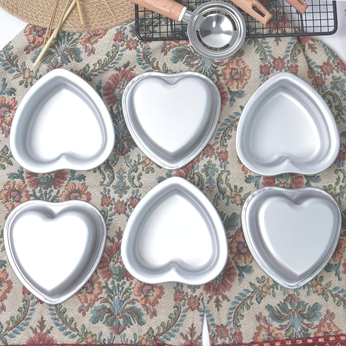4 × 2 Inch heart cake pans,Set of 6, Aluminum Heart Cake Mold,Small Cake Pans, Heat Resistant Baking Cake Tins for Wedding, Party, Family Occasions, Chocolate. (4 × 2 Inch heart cake pan,Set of 6)