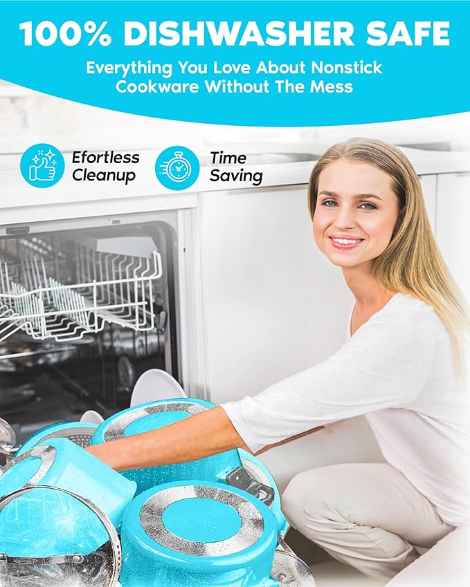 GOTHAM STEEL 20 Piece Copper Pots and Pans Set Nonstick Cookware Set + Complete Ceramic Bakeware Set for Kitchen with Long Lasting Non Stick, Dishwasher/Oven Safe, Non Toxic – Turquoise