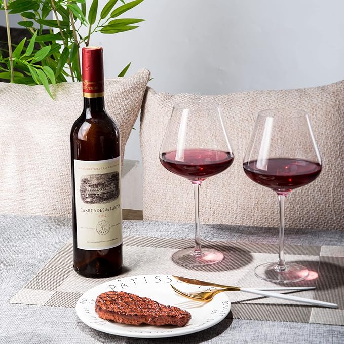 BACLIFE Hand Blown Red Wine Glasses Set of 4 – 23 oz Burgundy Wine Glasses With Long Stem – Large Premium Crystal Wine Glass – Unique Gift for Wedding, Anniversary, Mother’s Day – Clear