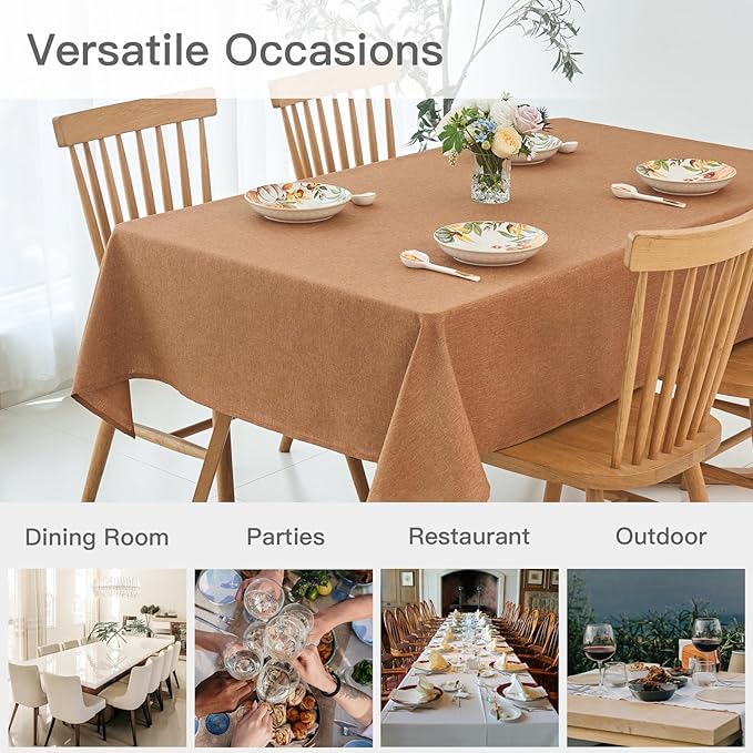 maxmill Fall Rectangular Tablecloth Stain Resistant Waterproof Wrinkle Resistant Spillproof Washable Slubby Textured Table Cloth for Dining Room Harvest Thanksgiving Parties, 60 x 140 Inch, Amber