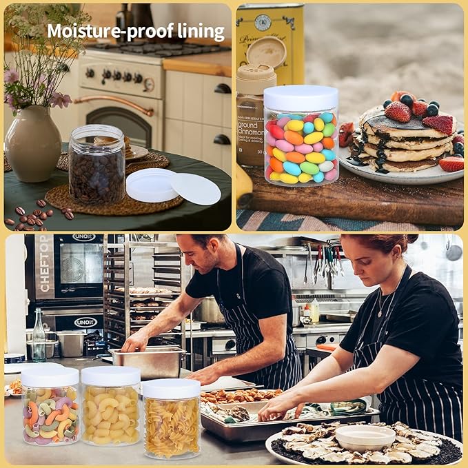 36PCS 8OZ Plastic Jars with Screw On Lids, Labels Refillable Empty Round Slime Containers for Storing Dry Food, Honey Jam, Cream, Butter, Lotion (White)