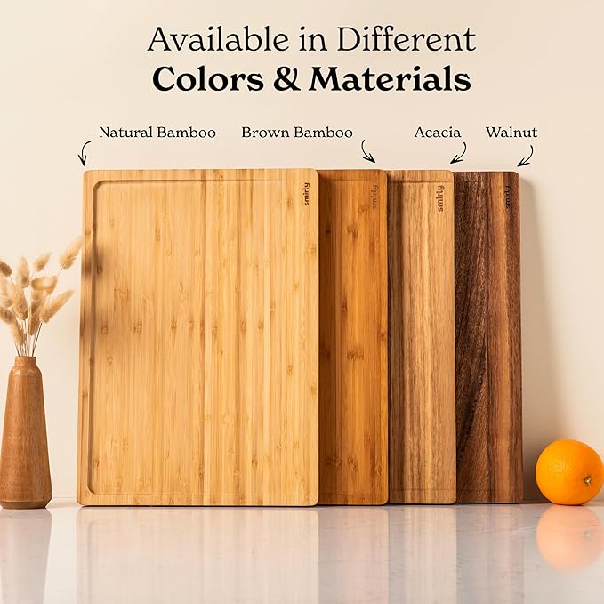 SMIRLY Walnut Wood Cutting Boards for Kitchen, Set of 3 with Holder Large - Small, Walnut Wooden Cutting Board Set with Deep Juice Grooves, Non Toxic Serving Tray, Perfect Mother's Day Gifts