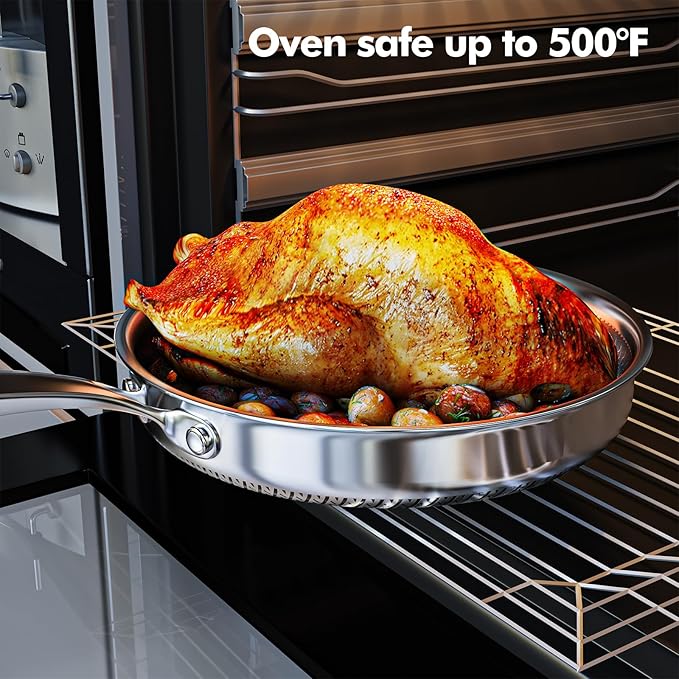 AuFranc® Hybrid Nonstick Stainless Steel Pots and Pans Set, Induction Cookware Set with Tempered Glass Lids, Non-stick Pot and Pan Set Suitable for All Cooktops, Non-Toxic, Dishwasher & Oven Safe