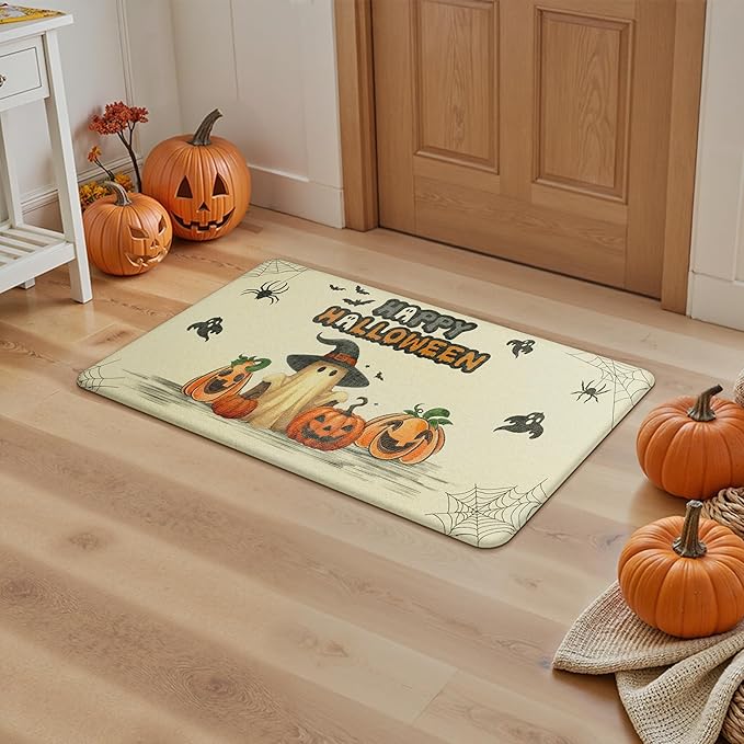 GENIMO Halloween Decorations - Kitchen Mats for Floor, 2PCS Kitchen Rugs, Cushioned Anti Fatigue Mat for Home Decor, Waterproof Non-Slip Comfort Standing Mat for Laundry, 17.3"x47"+17.3"x30", Beige