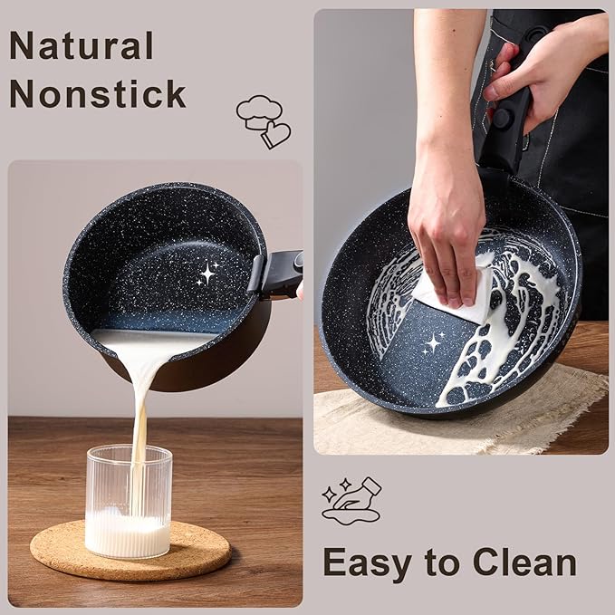 JEETEE Nonstick Pots and Pans Set with Removable/Detackable Handle (Black, 25 Pieces)