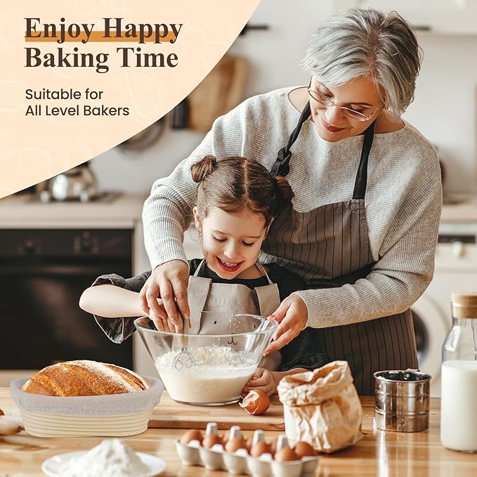 Banneton Bread Proofing Baskets Set 9 Inch Round &10 Oval sour dough starter kit sourdough proofing basket sourdough bread baking kit banneton bread proofing basket Gift Set