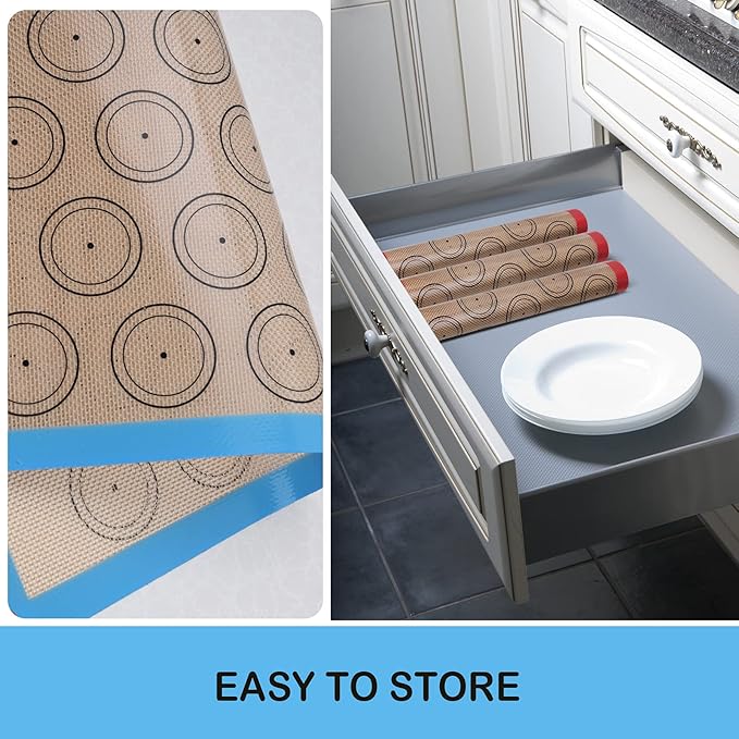 STATINT Silicone baking Mat, Non-Stick Food Safe Set of 2 Half Sheet Reusable Heat Resistant Liner +1 Quarter Reusable Baking Mat for Macarons, Cookies, Pastries, Bread, Meat