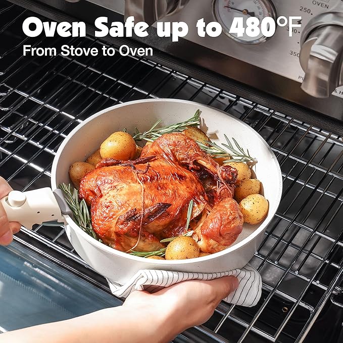 SENSARTE 13 Piece Pots and Pans Set, Nonstick Detachable Handle Cookware, Induction Kitchen Cookware Set with Removable Handle, Healthy Non Stick for RV, Dishwasher & Oven Safe (White)