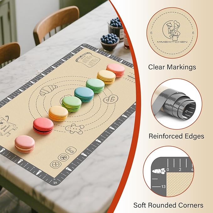 Silicone Mat for Baking Macaron, Bread, Pizza, Extra Thick Silicone Baking Mat with Measurement, Non Stick Pastry Mat for Dough Rolling Out, Heat Resistant to 480ยฐF Gift for Baker