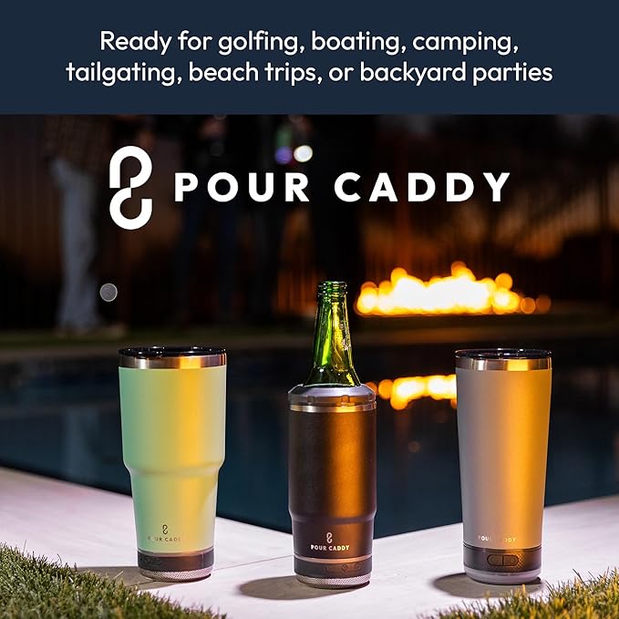 Chill & Brew, Insulated Can & Bottle Holder, Bluetooth Cup with Speaker, Fits 12 oz Cans, Skinny Cans, Most Bottles & Cold Drinks, Black