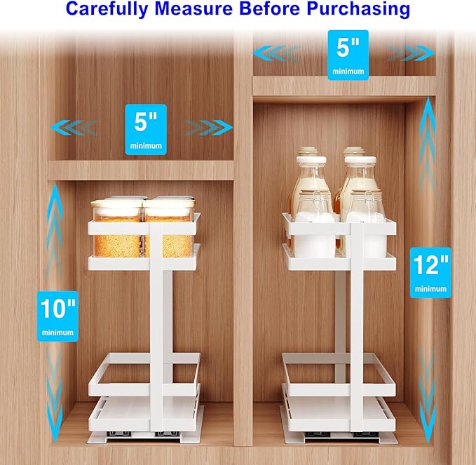 2 Pack Pull Out Spice Rack Organizer for Cabinet, 2 Tier Metal Slide Out Seasoning Organizer and Storage Heavy Duty Vertical Spice Rack Shelf Pullout for Kitchen Cabinets No Drilling (White)