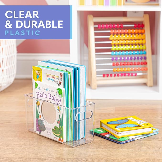 2 pack Clear Plastic Storage Container Bin with Integrated Easy Grip Handles. For Kitchen, Fridge, Freezer, Cabinet, Pantry, Bathroom Organization. 10"x4"x5"