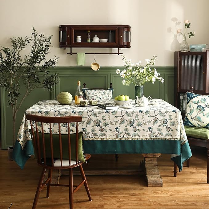 patdrea Designer Floral Linen Table Cloth Durable Breathable Table Cover Decoration Kitchen Dining Tablecloth for Rectangle Tables for Kitchen Dining Christmas,Holiday,Patio 63"x 102"