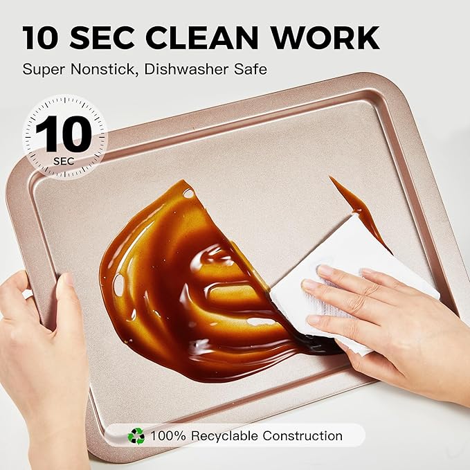 HONGBAKE Cookie Sheets, Baking Sheet Set, Nonstick Oven Pan with Wider Grips, 3 Pack Half/Jelly Roll/Quarter Baking Tray, Premium & Dishwasher Safe