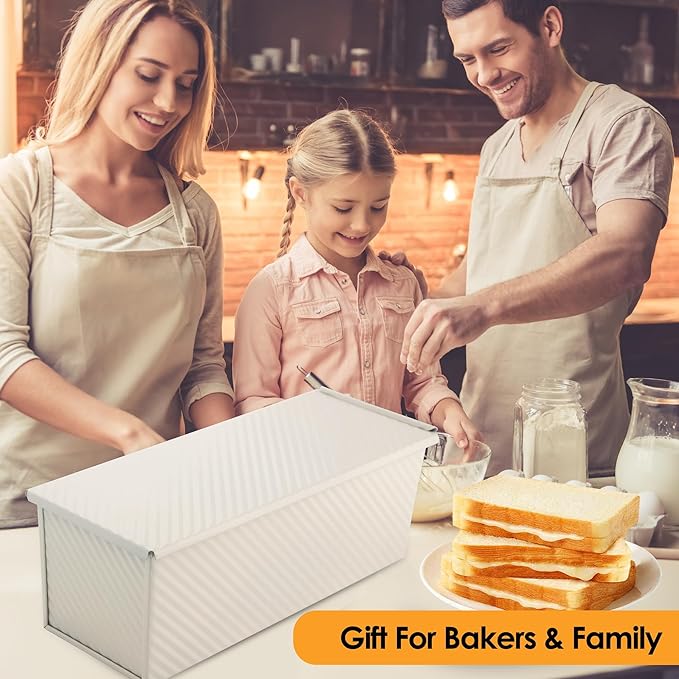 Premium Beige 13-inch Pullman Loaf Pan with Lid, 2.2 lb Sandwich Loaf Pan for Homemade Bread, PFTE and PFOA-Free Non-Stick Rectangle Bread Pan, Safe and Healthy, Easy to Clean