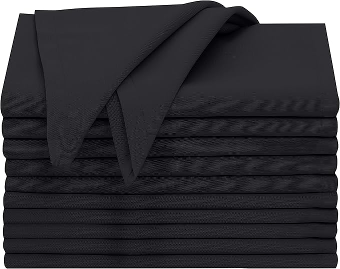 Ruvanti Cloth Napkins Set of 12, 18x18 Inches, 100% Cotton, Washable, Soft & Absorbent, Perfect for Wedding, Christmas, Thanksgiving Dinners - Black Beauty