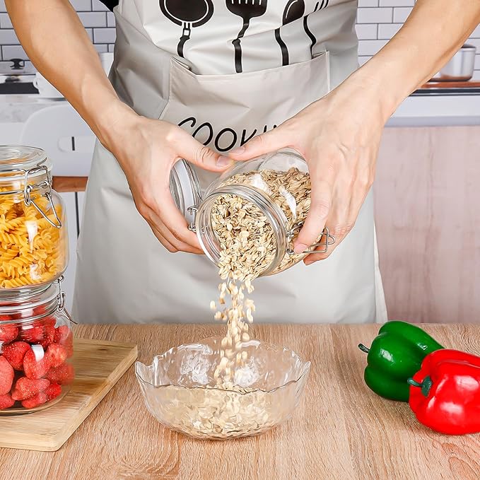 25oz Airtight Glass Jars with Lids, Set of 6 Food Storage Containers & Canisters, Clear Mason Jars with Clamp Seal for Canning, Cereal, Coffee, Pasta, Sugar, Beans & Spices