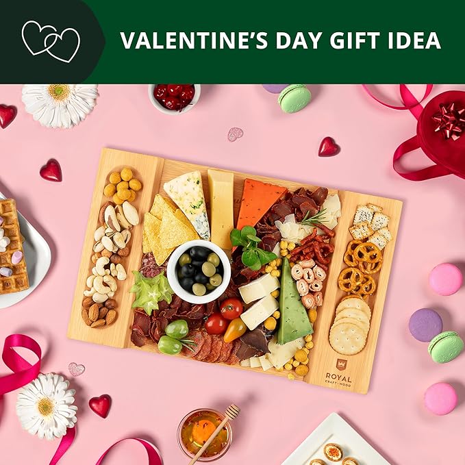 ROYAL CRAFT WOOD Charcuterie and Cheese Board - Large Bamboo Cheese Board - Serving Tray Platter - House Warming Gifts New Home, Gifts for Dad Fathers Day Dad Gifts from Daughter Son Wife - 15.5"x10"