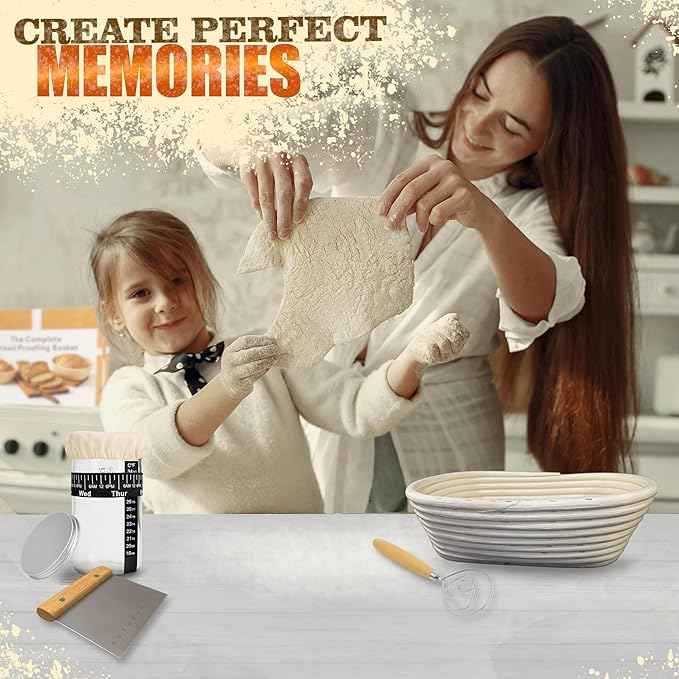 ARHY Sourdough Starter & Bread Baking Kit โ 700ml Wide-Mouth Fermentation Jar + Round & Oval Rattan Bannetons โ Complete Tool Set with Online Recipe Guide