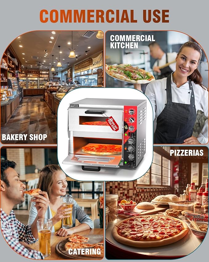 WantJoin 16 Inch Indoor Pizza Oven Countertop - ETL Listed, Commercial Double Decker Electric Pizza Ovens with Pizza Stone, 60-Min Ring Timer, for Restaurant and Home, 3200W