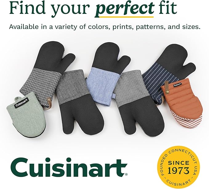Cuisinart Mini Oven Mitts – 5.5” x 7” Heat-Resistant Kitchen Mitts for Oven with Non-Slip Neoprene Palm, Cotton Filling, and Fabric Loop – Durable Oven Mitt Set for Cooking & Baking (Light Gray)