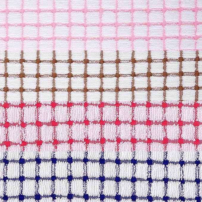 Kitinjoy Cotton 8 Pack Terry Kitchen Dish Cloths, 12 x 12 Inches Super Soft and Absorbent Dish Rags, Quick Drying Dish Towels for Washing Dishes, Mix Colour