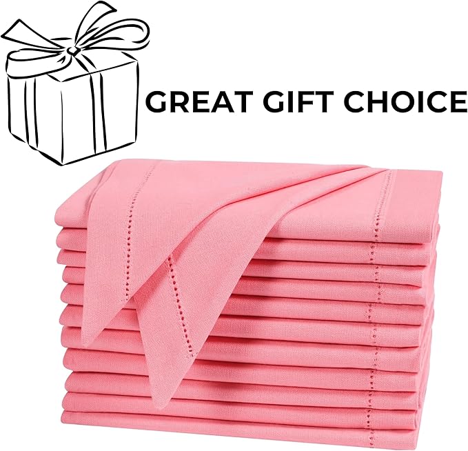 Peach Cloth Napkins Set of 12, 18x18 Inch, Absorbent Cotton Blend Washable and Reusable Dinner Napkins for Table, Thanksgiving, Christmas, Wedding, Restaurant, Kitchen & Everyday Use