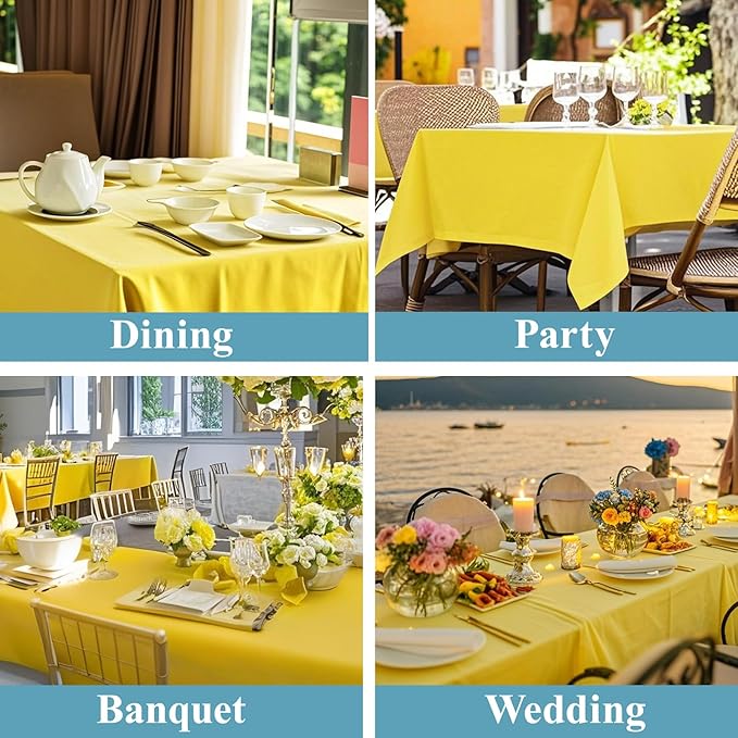 VidaFete Tablecloth 2 Pack 90 * 156inch Rectangle Table Cloth Polyester, Stain Wrinkle Resistant Polyester Dining Table Cover for Kitchen Dinning Party Wedding Rectangular Buffet Decoration(Yellow)