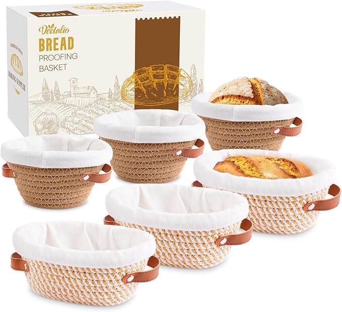 Banneton Bread Proofing Basket, Mini Bread Basket, Sourdough Bread Baking Supplies, Sourdough Banneton Basket, Sourdough Starter Kit, 5 Inch Mini Banneton Basket Set of 6, Sour Dough Starter Kits