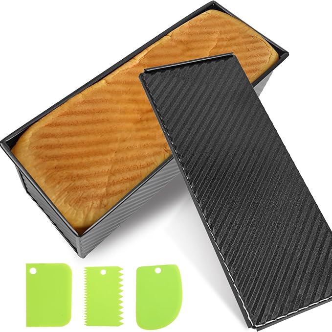 2.2lb Pullman Loaf Pan with Lid, 13inch SP-031 Bread Pan with Dough Scraper Cutter, Black Covered Loaf Pan for Sandwich Bread