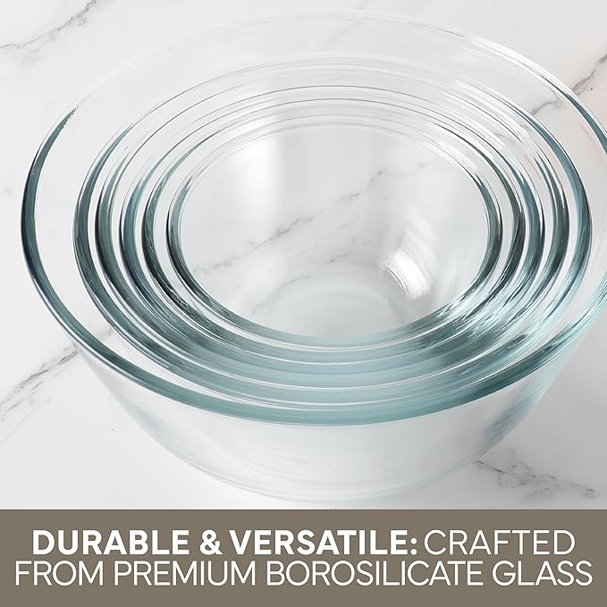 COOK WITH COLOR 12 Pc Glass Mixing Bowl Set with Lids – Borosilicate Glass Nesting Bowls for Cooking, Baking and Meal Prep, Brown