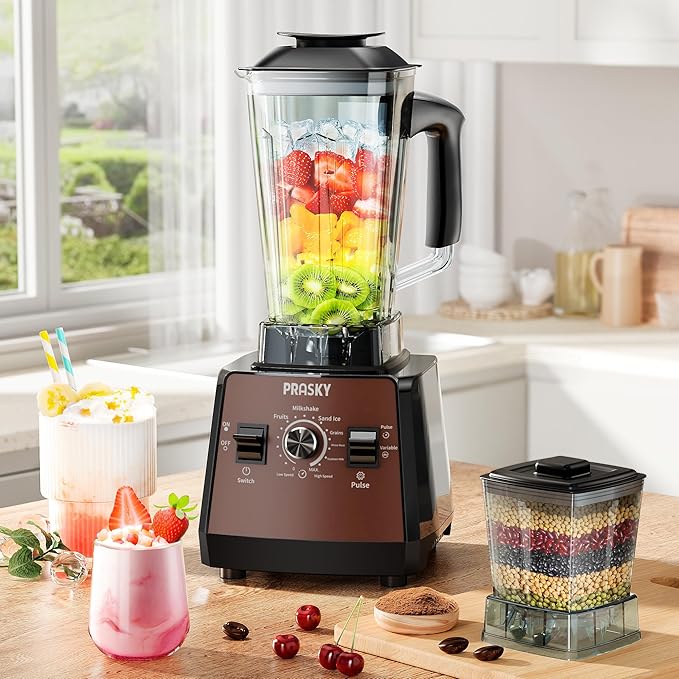 Professional Blender and Grinder Combo 25000RPM Powerful Blenders Kitchen 68oz BPA Free 2 Containers Countertop Blenders Ice, Grinding, Juice (Brown)