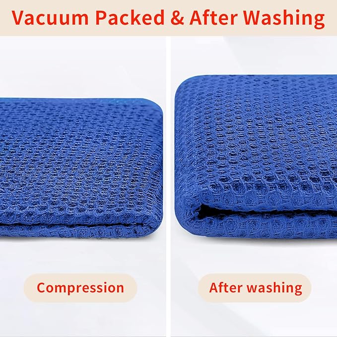 Homaxy 100% Cotton Waffle Weave Kitchen Dish Towels, Ultra Soft Absorbent Quick Drying Cleaning Towel, 13 x 28 Inches, 12-Pack, Blueberry