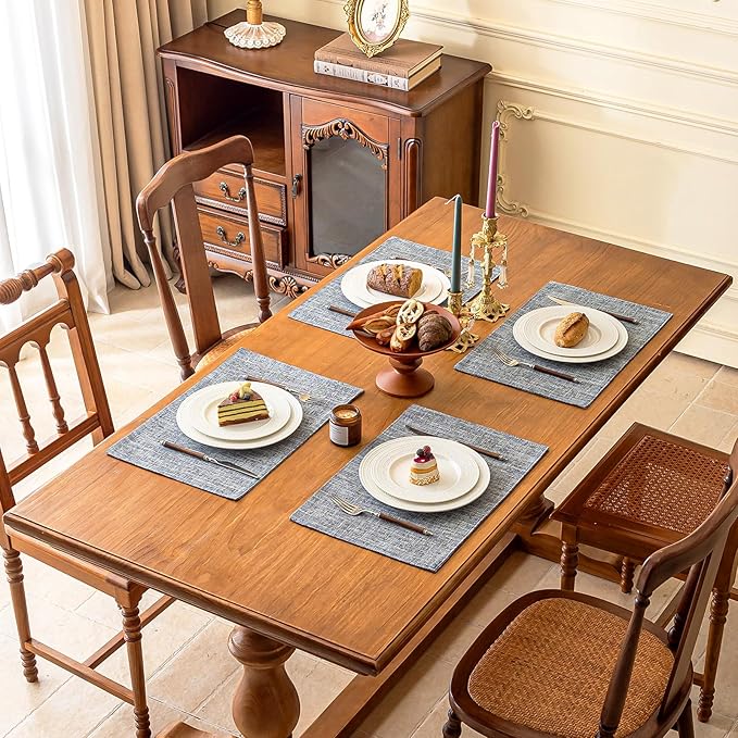 KXN Placemats Set of 4, Dual-Layer Thickened Faux Linen Table Mats, Heat Resistant & Wrinkle-Free, Machine Washable Cloth Place Mats for Kitchen Dining Indoor Outdoor (Light Grey)