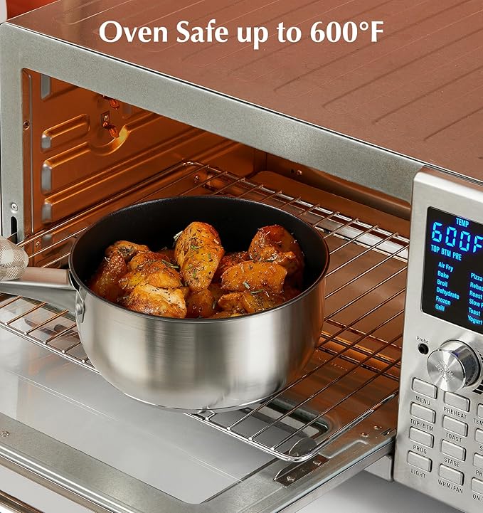 KOCH SYSTEME CS Stainless Steel Saucepan 2 Quart, Stainless Steel Saucepan with Ultra Nonstick Coating, 2 Quart Sauce Pan with Lid, Nonstick Pot 2QT, Easy to Clean, Oven Safe, Induction Compatible