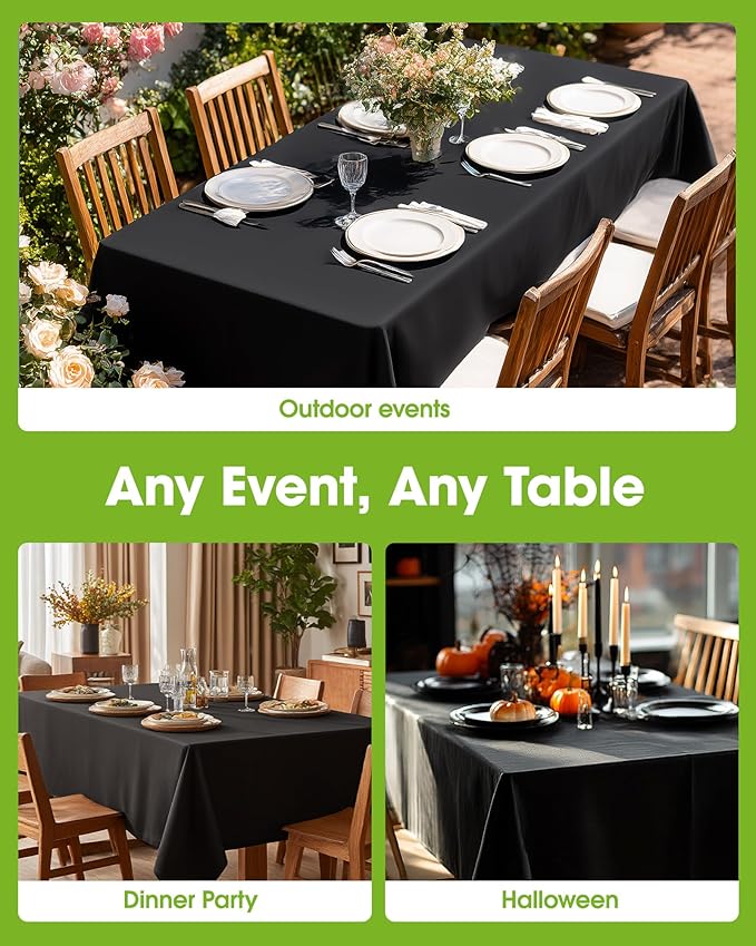 Pureegg Rectangle Table Cloth 60" x 84" – Durable Polyester Tablecloth Offers Reusable & Washable Protection, Ideal for Outdoor Party, Picnic, Wedding, Banquet and Birthday, 1 Pack, Black
