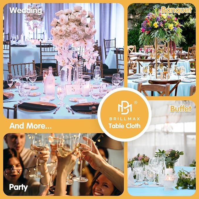 BRILLMAX 4 Pack Light Blue Round Tablecloths 108 Inch - Circle Bulk Linen Polyester Fabric Washable Table Cloth Cover for Wedding Reception Banquet Birthday Party Buffet Restaurant